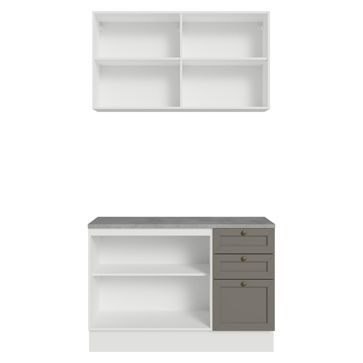 Cocina Integral Vik Blanco y Gris 120x225cm con Mesón de Madera Aglomerada Mdp y sin Estufa