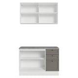 Cocina Integral Vik Blanco y Gris 120x225cm con Mesón de Madera Aglomerada Mdp y sin Estufa