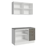Cocina Integral Vik Blanco y Gris 120x225cm con Mesón de Madera Aglomerada Mdp y sin Estufa