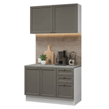 Cocina Integral Vik Blanco y Gris 120x225cm con Mesón de Madera Aglomerada Mdp y sin Estufa