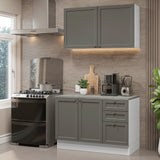 Cocina Integral Vik Blanco y Gris 120x225cm con Mesón de Madera Aglomerada Mdp y sin Estufa