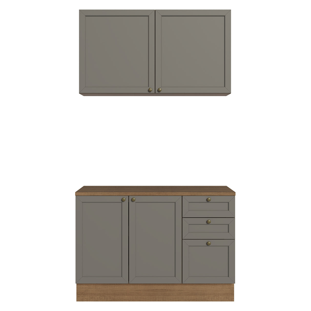Cocina Integral Vik Marrón y Gris 120x225cm con Mesón de Madera Aglomerada Mdp y sin Estufa