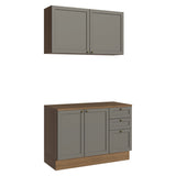 Cocina Integral Vik Marrón y Gris 120x225cm con Mesón de Madera Aglomerada Mdp y sin Estufa