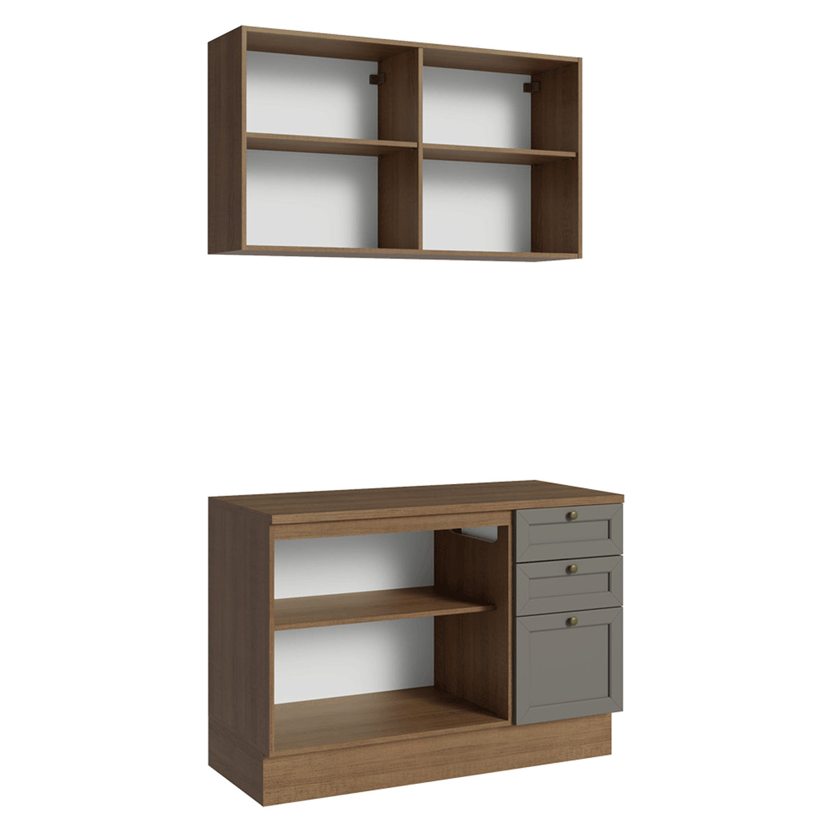 Cocina Integral Vik Marrón y Gris 120x225cm con Mesón de Madera Aglomerada Mdp y sin Estufa