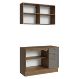 Cocina Integral Vik Marrón y Gris 120x225cm con Mesón de Madera Aglomerada Mdp y sin Estufa