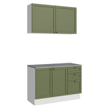 Cocina Integral Vik Blanco y Verde 120x225cm con Mesón de Madera Aglomerada Mdp y sin Estufa