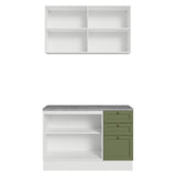 Cocina Integral Vik Blanco y Verde 120x225cm con Mesón de Madera Aglomerada Mdp y sin Estufa