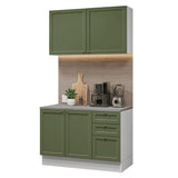 Cocina Integral Vik Blanco y Verde 120x225cm con Mesón de Madera Aglomerada Mdp y sin Estufa