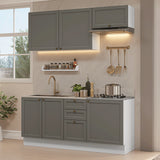 Cocina Integral Vik Blanco y Gris 180x225cm sin Mesón para Pozuelo Izquierda con Tres Puertas Inferiores y sin Estufa