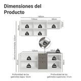 Cocina Integral Vik Blanco y Gris 180x225cm sin Mesón para Pozuelo Izquierda con Tres Puertas Inferiores y sin Estufa