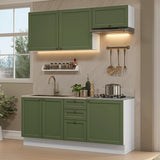 Cocina Integral Vik Blanco y Verde 180x225cm sin Mesón para Pozuelo Izquierda con Tres Puertas Inferiores y sin Estufa