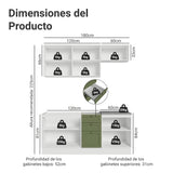 Cocina Integral Vik Blanco y Verde 180x225cm sin Mesón para Pozuelo Izquierda con Tres Puertas Inferiores y sin Estufa
