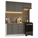 Cocina Integral Vik Blanco y Gris 180x225cm sin Mesón para Pozuelo Izquierda con Dos Puertas Inferiores y sin Estufa