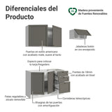 Cocina Integral Vik Blanco y Gris 180x225cm sin Mesón para Pozuelo Izquierda con Dos Puertas Inferiores y sin Estufa