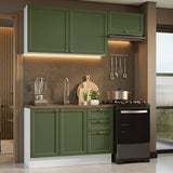 Cocina Integral Vik Blanco y Verde 180x225cm sin Mesón para Pozuelo Izquierda con Dos Puertas Inferiores y sin Estufa
