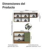 Cocina Integral Vik Marrón y Verde 180x225cm sin Mesón para Pozuelo Izquierda con Dos Puertas Inferiores y sin Estufa