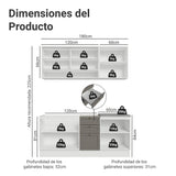 Cocina Integral Vik Blanco y Gris 180x225cm sin Mesón para Pozuelo Izquierda con Puertas de Vidrio y sin Estufa