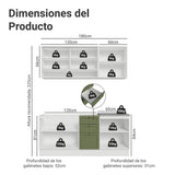 Cocina Integral Vik Blanco y Verde 180x225cm sin Mesón para Pozuelo Izquierda con Puertas de Vidrio y sin Estufa