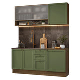 Cocina Integral Vik Marrón y Verde 180x225cm sin Mesón para Pozuelo Izquierda con Puertas de Vidrioy sin Estufa