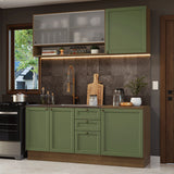 Cocina Integral Vik Marrón y Verde 180x225cm sin Mesón para Pozuelo Izquierda con Puertas de Vidrioy sin Estufa