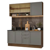 Cocina Integral Vik Marrón y Gris 180x225cm sin Mesón para Pozuelo Izquierda con Puertas de Vidrio Amarillo y sin Estufa