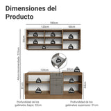 Cocina Integral Vik Marrón y Gris 180x225cm sin Mesón para Pozuelo Izquierda con Puertas de Vidrio Amarillo y sin Estufa