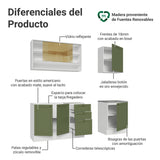 Cocina Integral Vik Blanco y Verde 180x225cm sin Mesón para Pozuelo Izquierda con Puertas de Vidrio Amarillo y sin Estufa