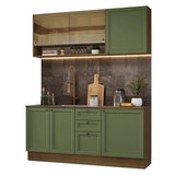 Cocina Integral Vik Marrón y Verde 180x225cm sin Mesón para Pozuelo Izquierda con Puertas de Vidrio Amarillo y sin Estufa