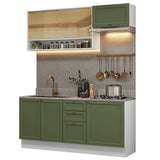 Cocina Integral Vik Blanco y Verde 180x225cm sin Mesón para Pozuelo Izquierda con Espacio para Campana y sin Estufa