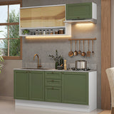 Cocina Integral Vik Blanco y Verde 180x225cm sin Mesón para Pozuelo Izquierda con Espacio para Campana y sin Estufa