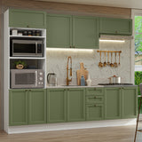 Cocina Integral Vik Blanco y Verde 270x225cm sin Mesón para Pozuelo Izquierda con Seis Puertas Inferiores y sin Estufa