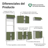Cocina Integral Vik Blanco y Verde 270x225cm sin Mesón para Pozuelo Izquierda con Seis Puertas Inferiores y sin Estufa