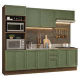 Cocina Integral Vik Marrón y Verde 270x225cm sin Mesón para Pozuelo Izquierda con Seis Puertas Inferiores y sin Estufa