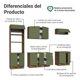 Cocina Integral Vik Marrón y Verde 270x225cm sin Mesón para Pozuelo Izquierda con Seis Puertas Inferiores y sin Estufa