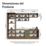 Cocina Integral Vik Marrón y Verde 270x225cm sin Mesón para Pozuelo Izquierda con Seis Puertas Inferiores y sin Estufa