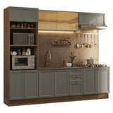 Cocina Integral Vik Marrón y Gris 270x225cm sin Mesón para Pozuelo Izquierda con Puertas De Vidrio Amarillo y sin Estufa