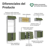 Cocina Integral Vik Blanco y Verde 270x225cm sin Mesón para Pozuelo Izquierda con Puertas de Vidrio Amarillo y sin Estufa