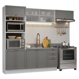 Cocina Integral Vik Blanco y Gris 270x225cm sin Mesón para Pozuelo Izquierda con Puertas de Vidrio y sin Estufa