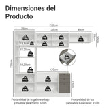 Cocina Integral Vik Blanco y Gris 270x225cm sin Mesón para Pozuelo Izquierda con Puertas de Vidrio y sin Estufa