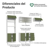 Cocina Integral Vik Blanco y Verde 270x225cm sin Mesón para Pozuelo Izquierda con Puertas de Vidrio y sin Estufa