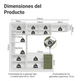 Cocina Integral Vik Blanco y Verde 270x225cm sin Mesón para Pozuelo Izquierda con Puertas de Vidrio y sin Estufa