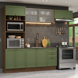 Cocina Integral Vik Marrón y Verde 270x225cm sin Mesón para Pozuelo Izquierda con Puertas de Vidrio y sin Estufa