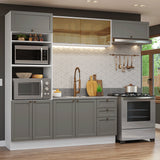 Cocina Integral Vik Blanco y Gris 270x225cm sin Mesón para Pozuelo Izquierda con Cuatro Puertas Inferiores y sin Estufa