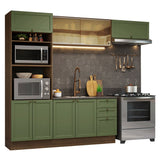 Cocina Integral Vik Marrón y Verde 270x225cm sin Mesón para Pozuelo Izquierda con Cuatro Puertas Inferiores y sin Estufa