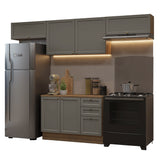Cocina Integral Vik Marrón y Gris 280x225cm con Mesón de Madera Aglomerada Mdp y sin Estufa