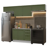 Cocina Integral Vik Blanco y Verde 280x225cm con Mesón de Madera Aglomerada Mdp y sin Estufa