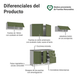 Cocina Integral Vik Blanco y Verde 280x225cm con Mesón de Madera Aglomerada Mdp y sin Estufa