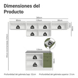 Cocina Integral Vik Blanco y Verde 280x225cm con Mesón de Madera Aglomerada Mdp y sin Estufa