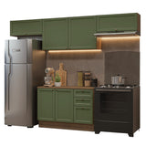 Cocina Integral Vik Marrón y Verde 280x225cm con Mesón de Madera Aglomerada Mdp y sin Estufa