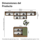 Cocina Integral Vik Marrón y Verde 280x225cm con Mesón de Madera Aglomerada Mdp y sin Estufa